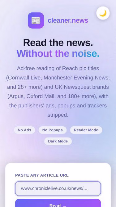 Screenshot of cleaner.news