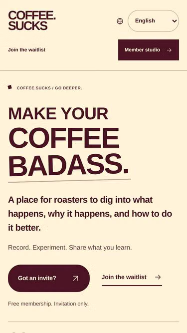 Screenshot of coffee.sucks