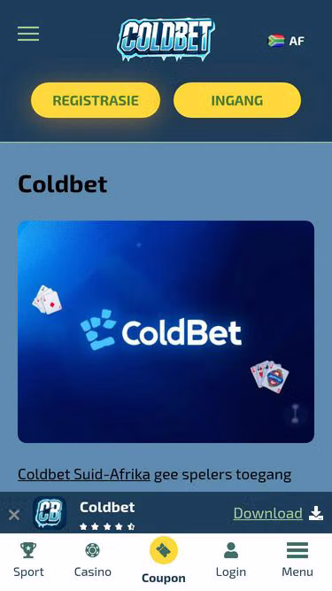 Screenshot of coldbet.net.za