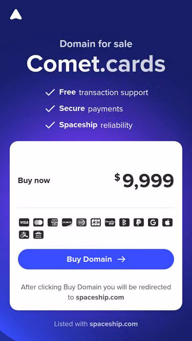 Screenshot of comet.cards
