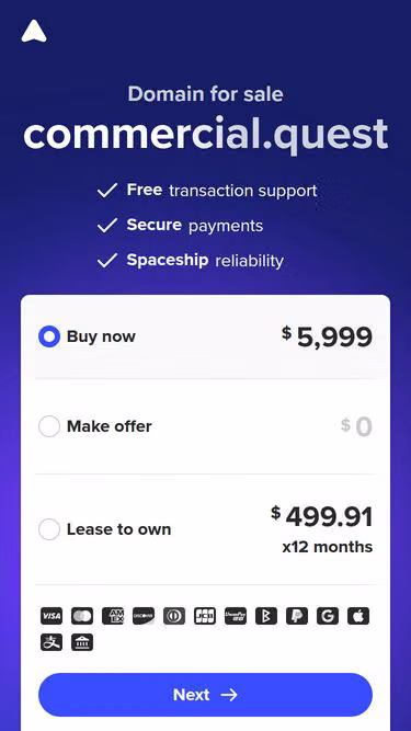Screenshot of commercial.quest