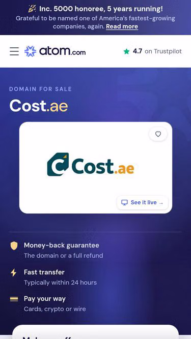 Screenshot of cost.ae
