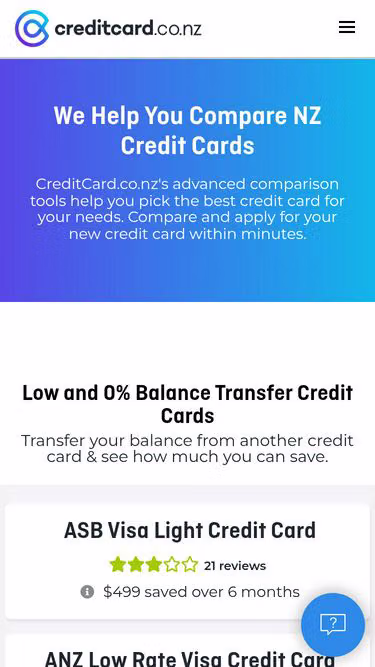 Screenshot of creditcard.co.nz
