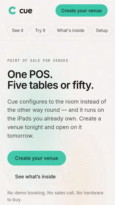 Screenshot of cue.online