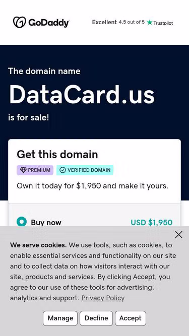 Screenshot of datacard.us