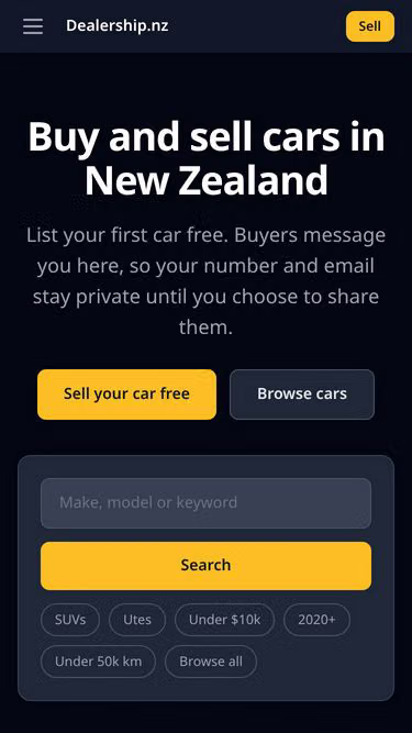 Screenshot of dealership.nz