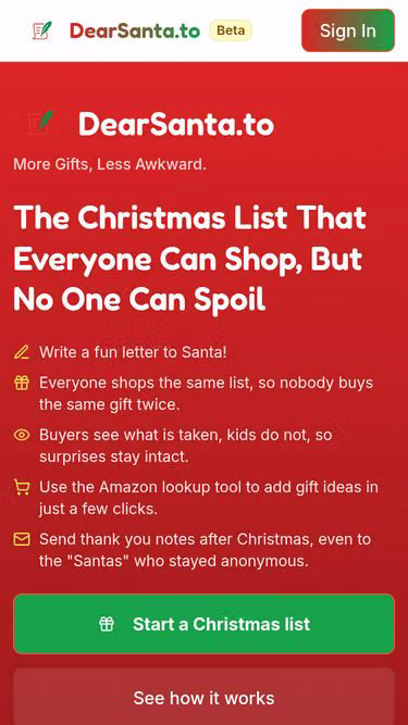 Screenshot of dearsanta.to