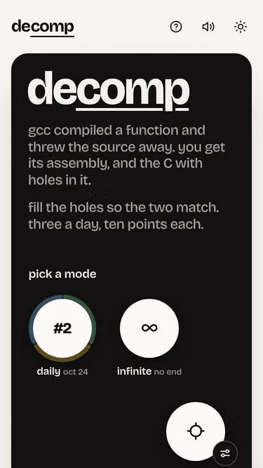 Screenshot of decomp.fyi