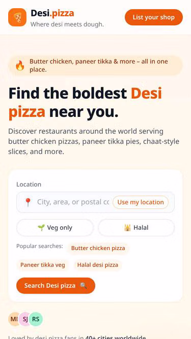 Screenshot of desi.pizza