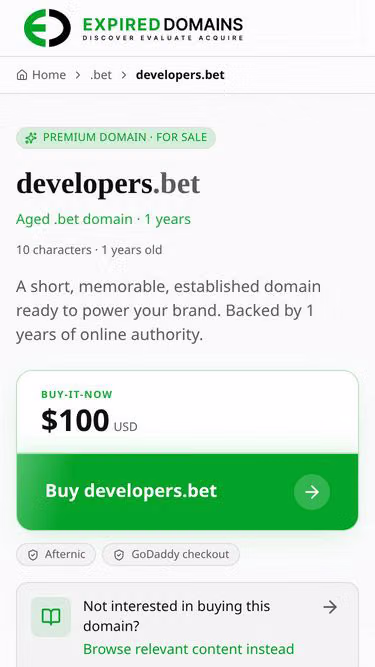 Screenshot of developers.bet