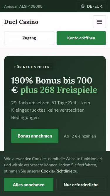Screenshot of duel-casino.co.at