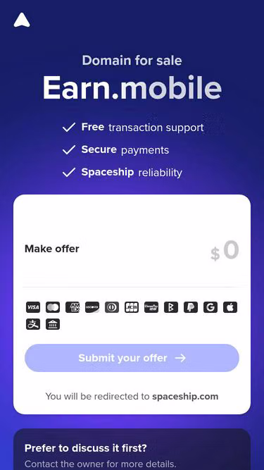 Screenshot of earn.mobile
