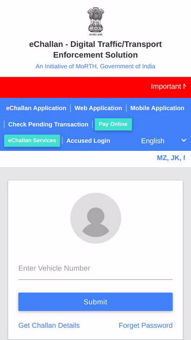 Screenshot of echallan.party