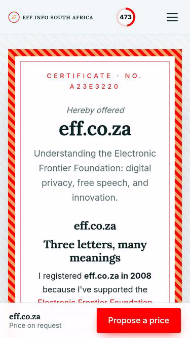 Screenshot of eff.co.za