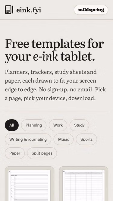 Screenshot of eink.fyi