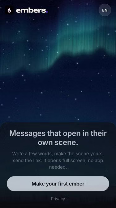 Screenshot of embers.now