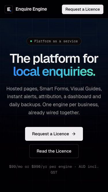 Screenshot of enquire.page