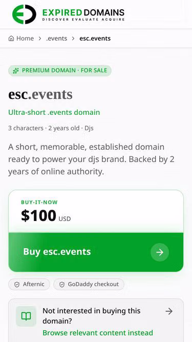 Screenshot of esc.events