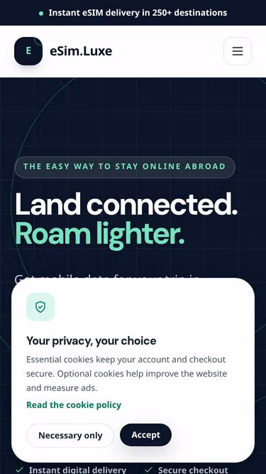 Screenshot of esim.luxe