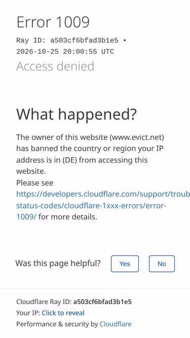 Screenshot of evict.net