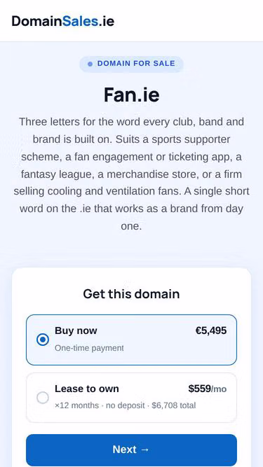 Screenshot of fan.ie
