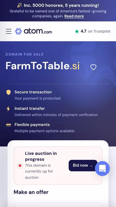 Screenshot of farmtotable.si
