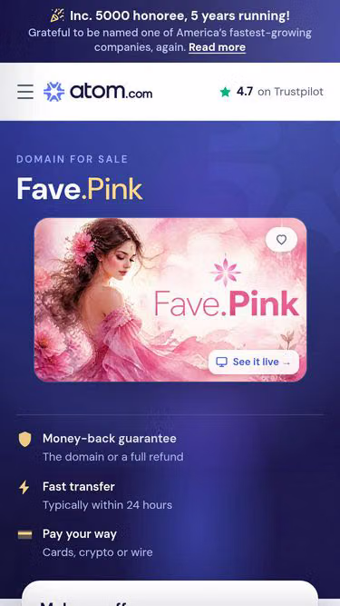 Screenshot of fave.pink