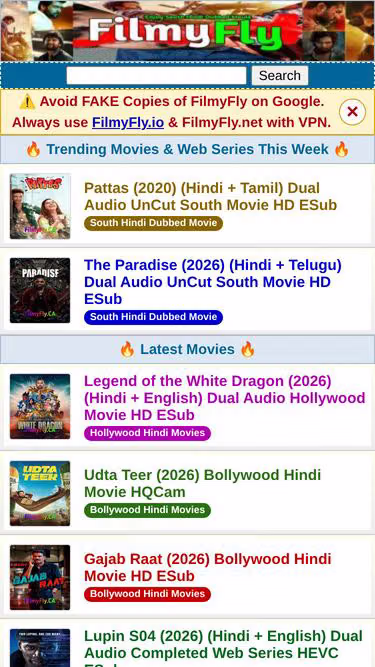 Screenshot of filmyfly.family