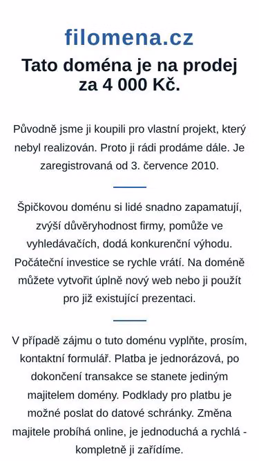Screenshot of filomena.cz