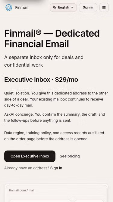 Screenshot of finmail.ink