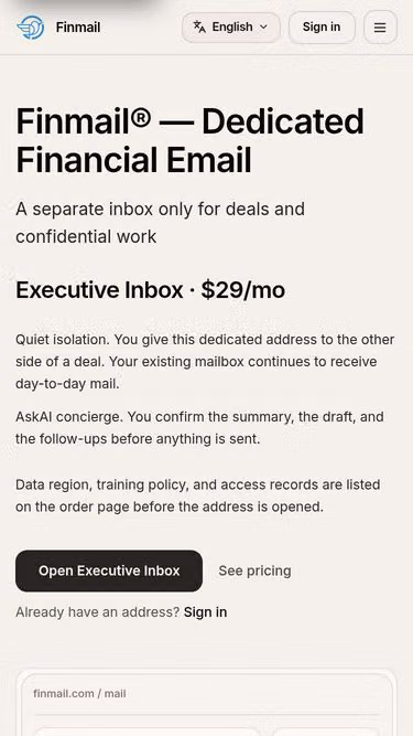 Screenshot of finmail.today