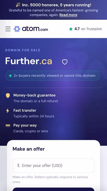 Screenshot of further.ca