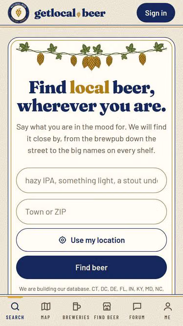 Screenshot of getlocal.beer