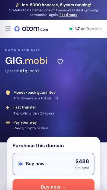 Screenshot of gig.mobi