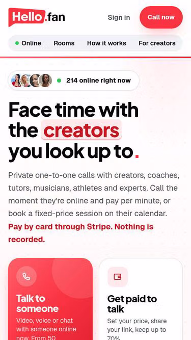 Screenshot of hello.fan