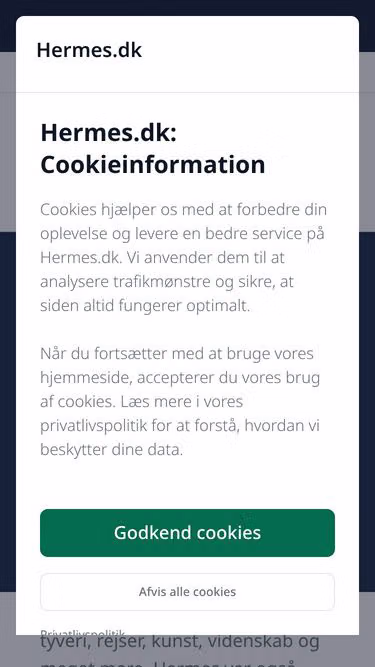 Screenshot of hermes.dk