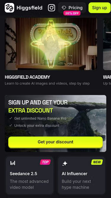 Screenshot of higgsfield.kz