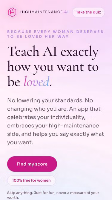 Screenshot of highmaintenance.ai