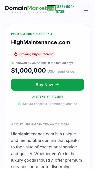 Screenshot of highmaintenance.com