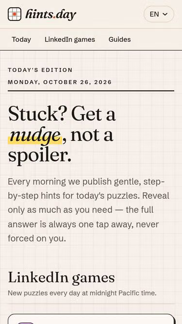 Screenshot of hints.day