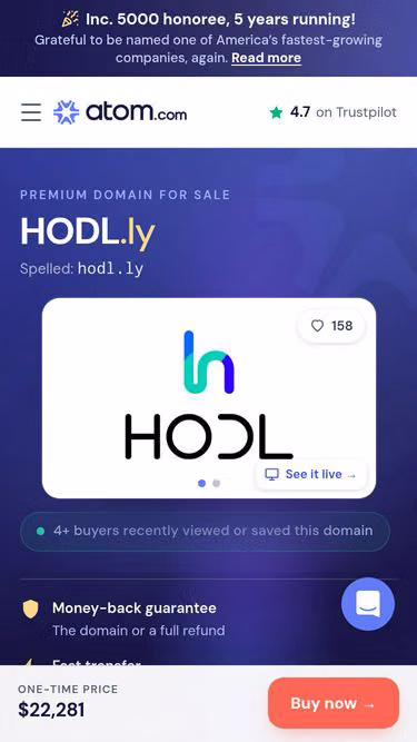 Screenshot of hodl.ly