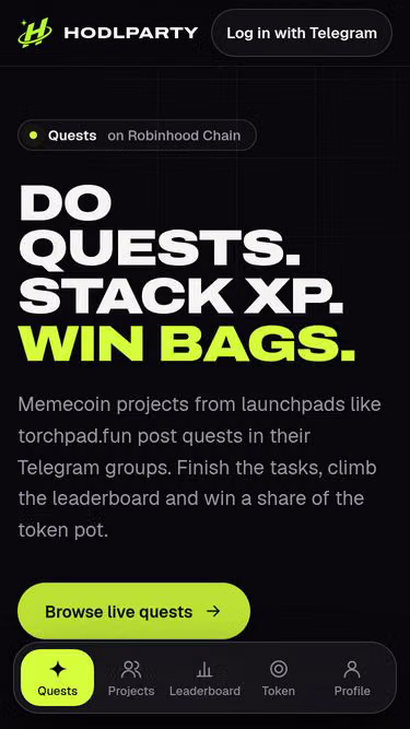Screenshot of hodl.party