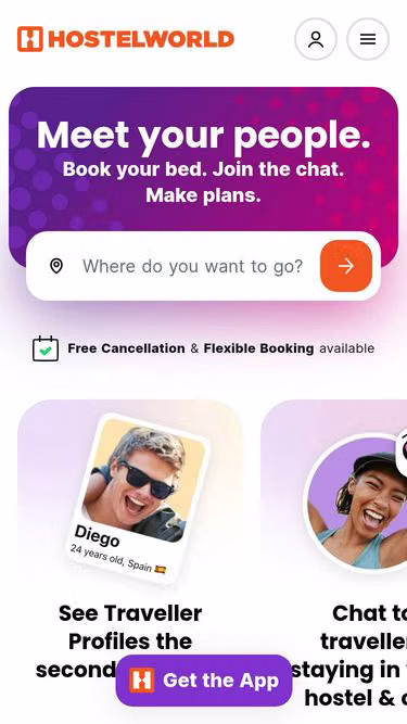 Screenshot of hostels.com