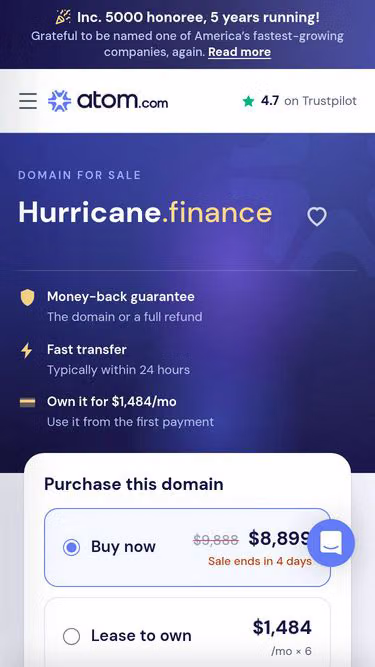 Screenshot of hurricane.finance