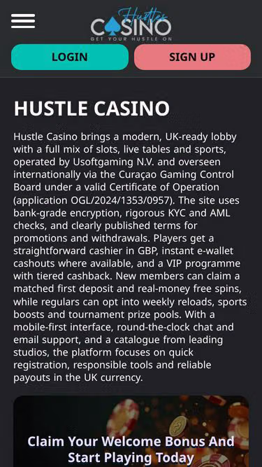 Screenshot of hustle.casino