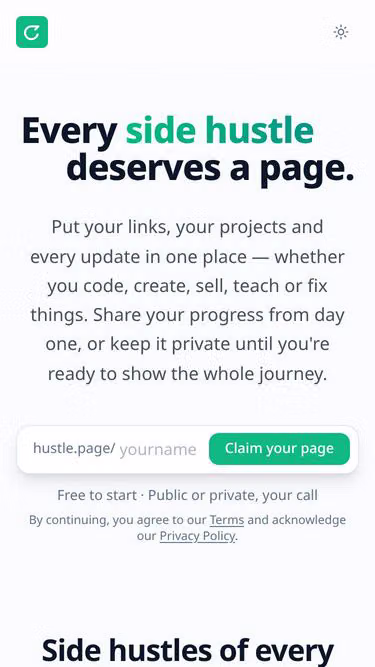 Screenshot of hustle.page