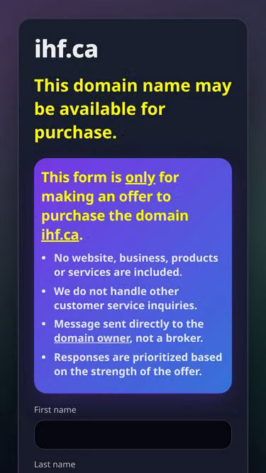 Screenshot of ihf.ca