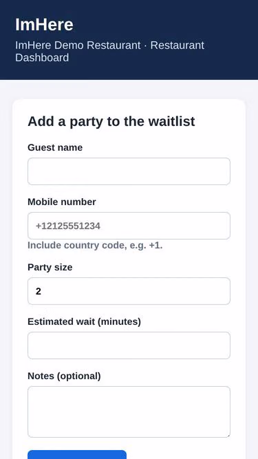 Screenshot of imhere.rsvp