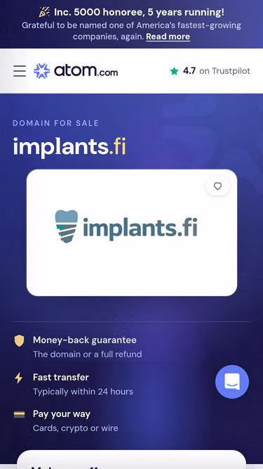 Screenshot of implants.fi