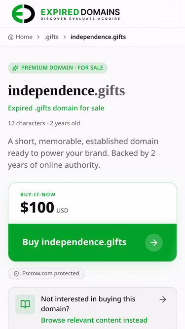 Screenshot of independence.gifts